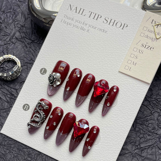 NO.64  Press on nails# Crow Heart #Empress Dowager West