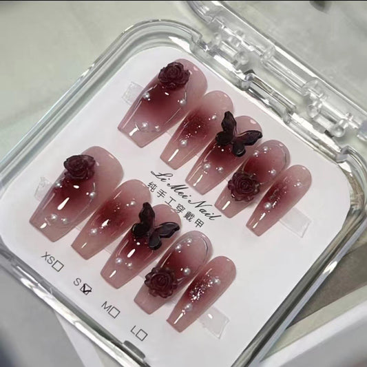 NO.67  Press on nails# pure desire#Ice Permeability # Camellia#butterfly